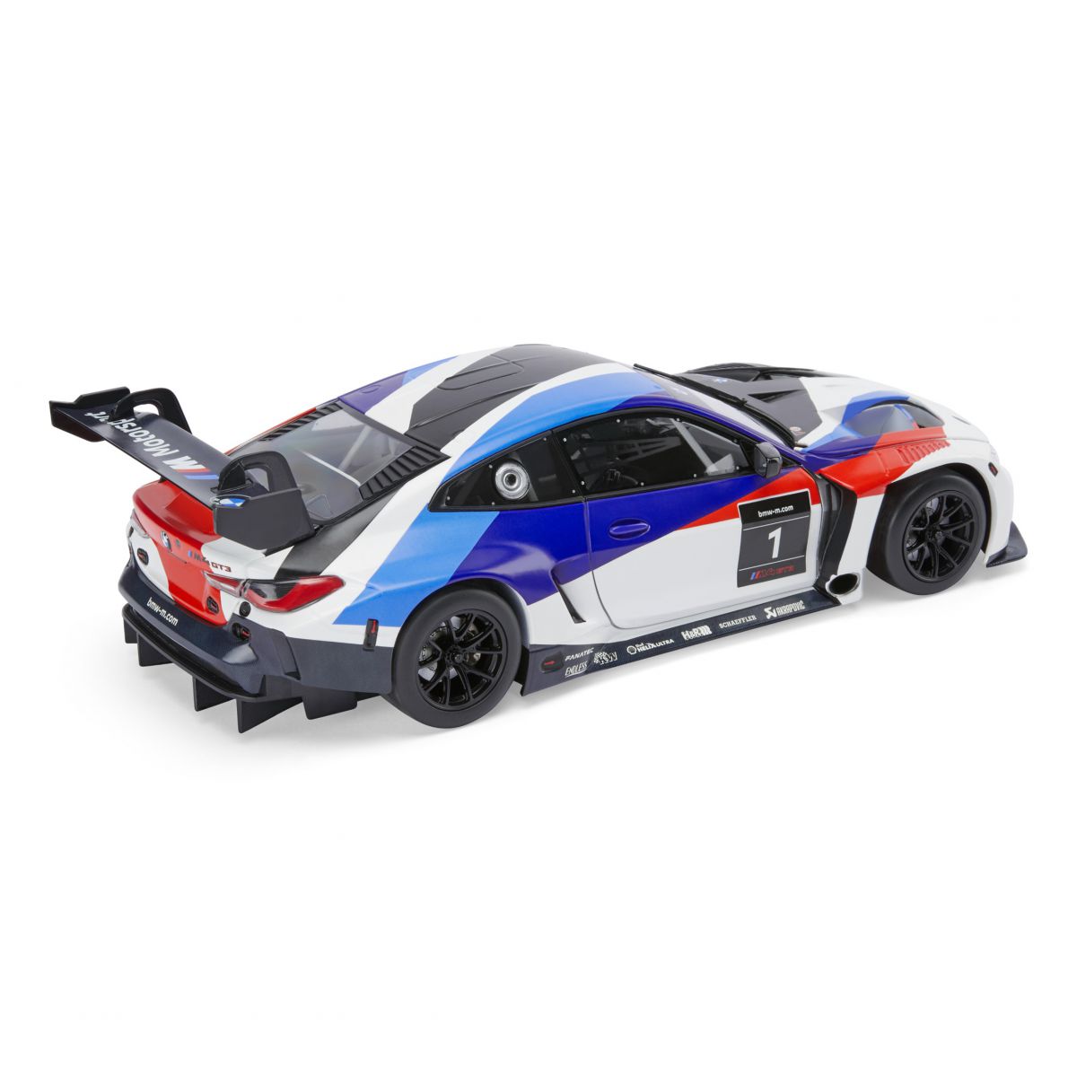 BMW M4 GT3模型車1:18，特殊的雙腎格柵、流暢身形、特別加寬的空力套件，打造極具侵略性的視覺效果及性能表現